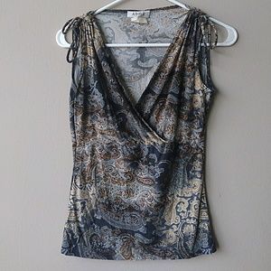 Blue and gold paisley print shirt